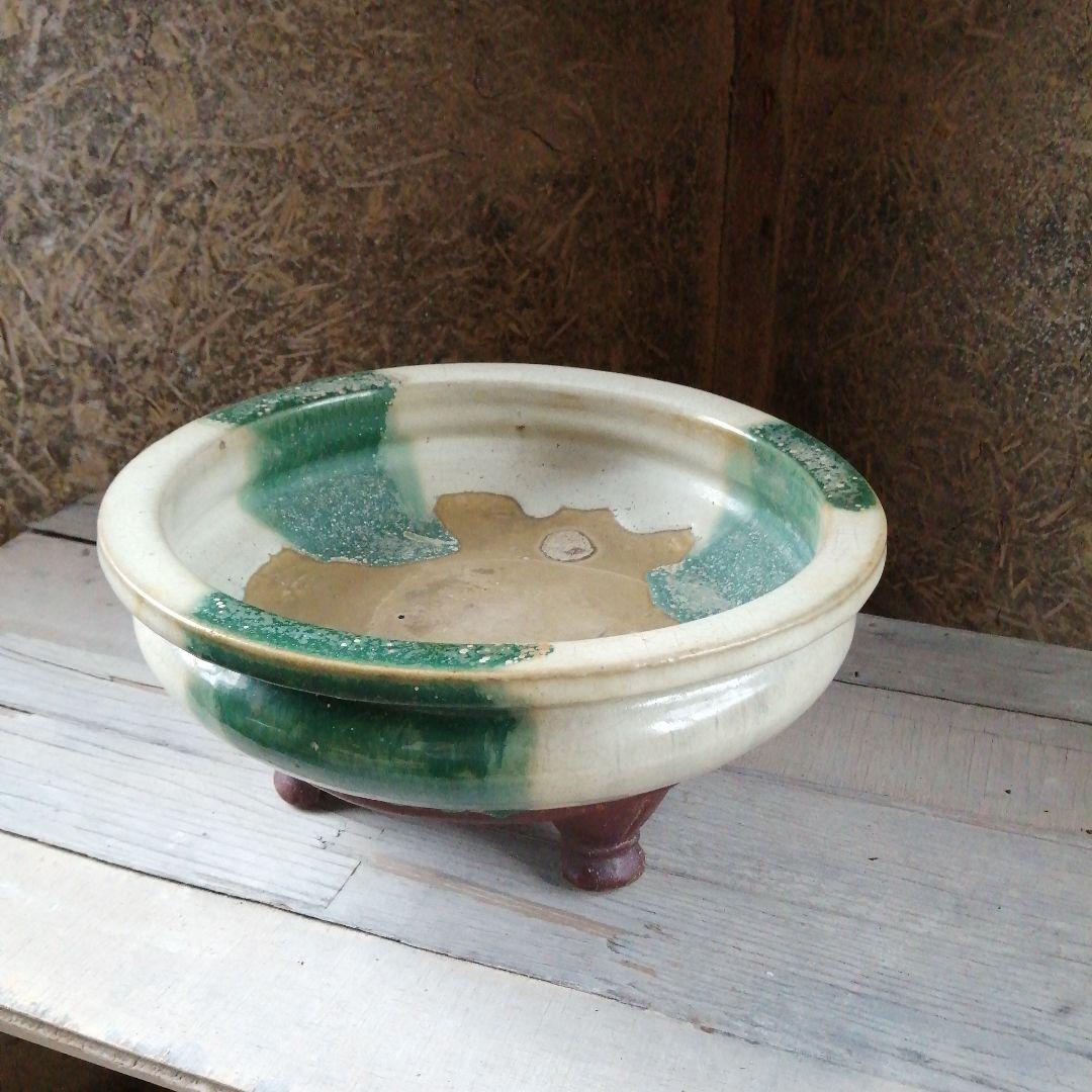 織部三足水盤　32cm　幕末〜昭和初期