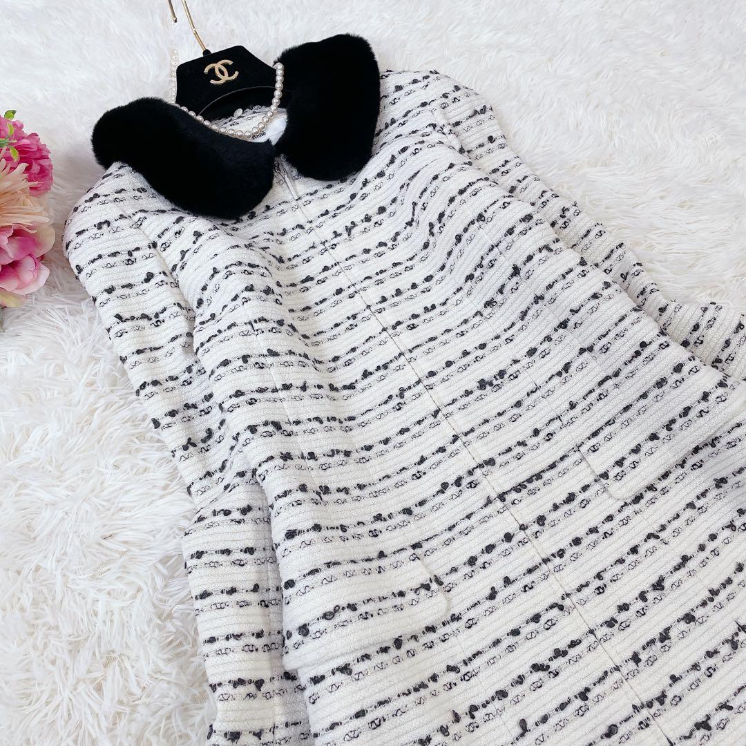 美品　ルネ　レッキスファー付　ツイードコート　ロング　TISSUE