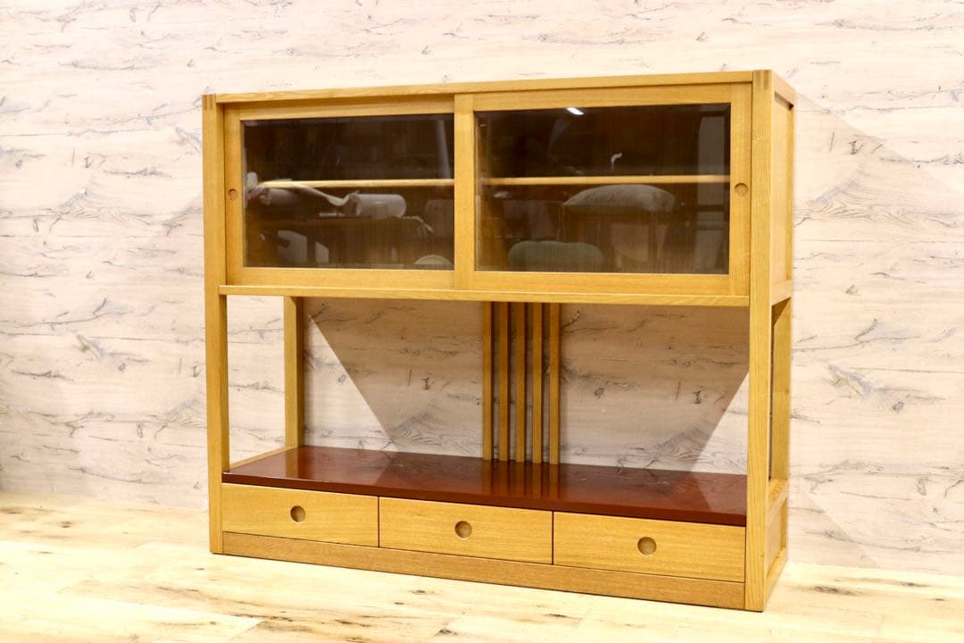 GMHS319○萩原家具 サイドボード リビングボード 茶棚 飾り棚 和モダン