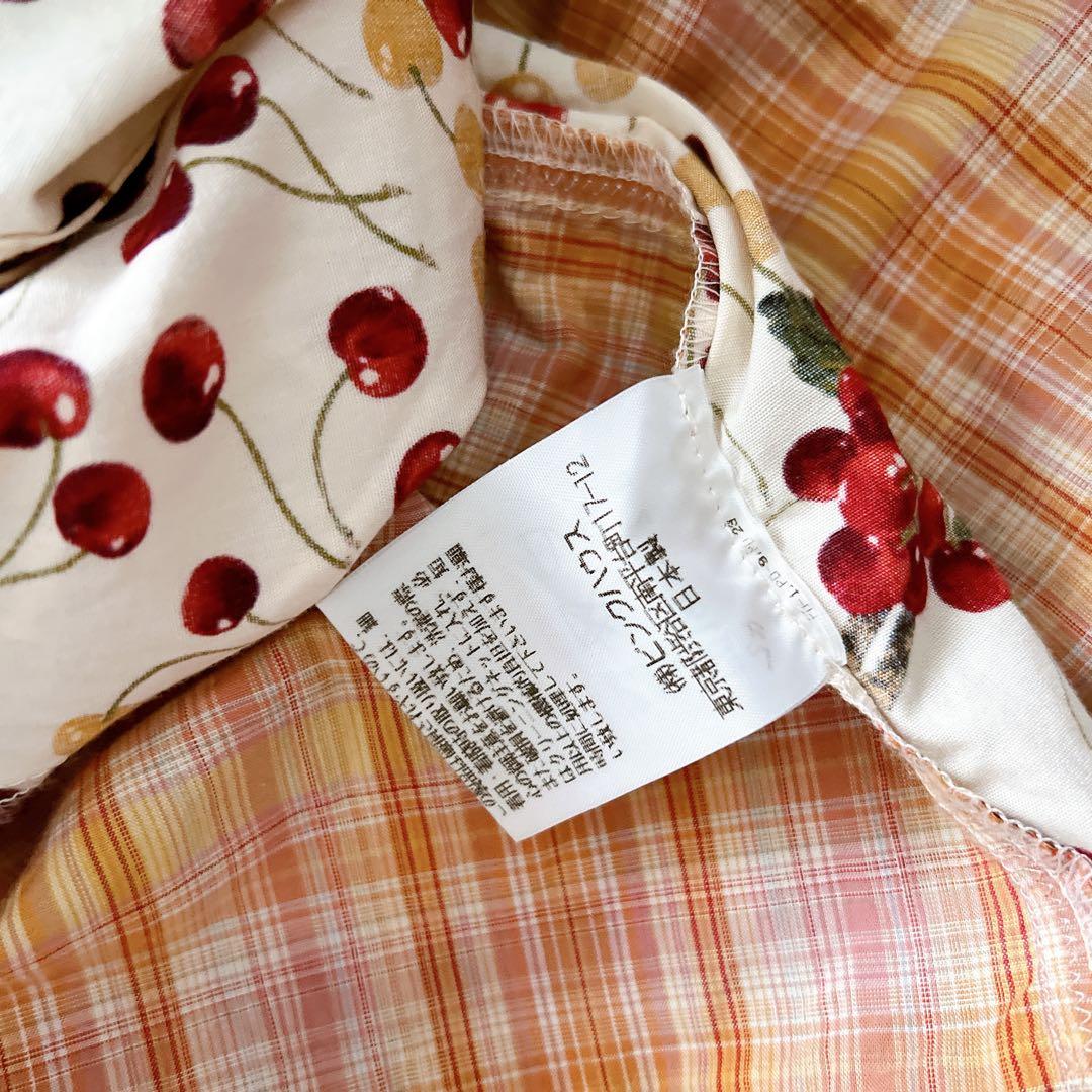 PINK HOUSE　チェリー柄　チェック柄　パッチワーク　エプロンスカート