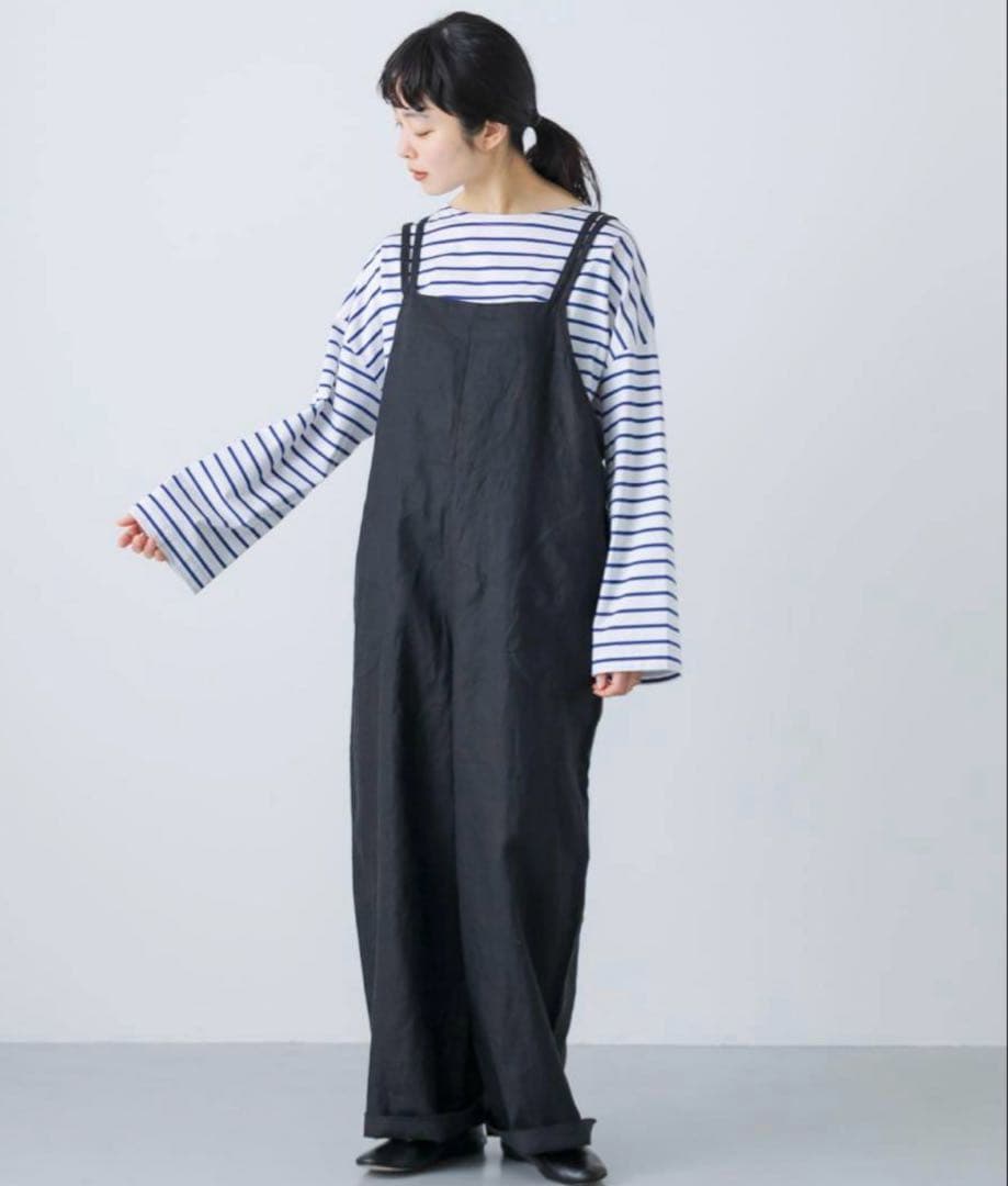 かぐれ　リネンサロペット　ブラック　黒