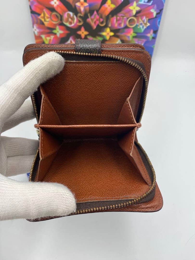 ルイヴィトン モノグラム コンパクトジップ 二つ折り財布 ブラウン