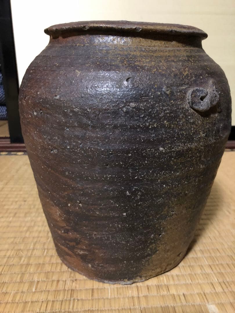 どっしり迫力ある時代物の越前焼きのニ耳種壺検古民具古道具骨董民芸花器