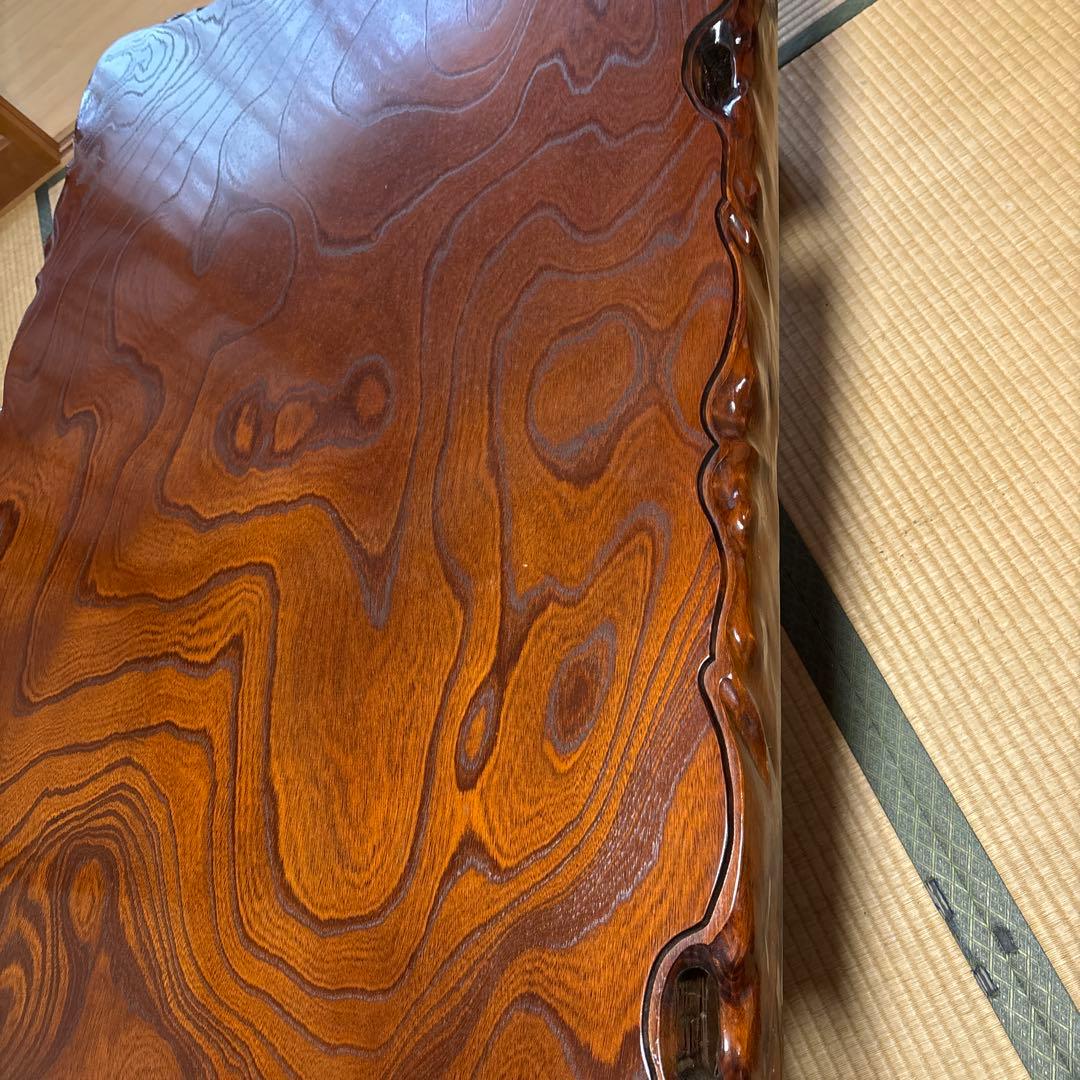 木製座卓 手彫り装飾 茶色