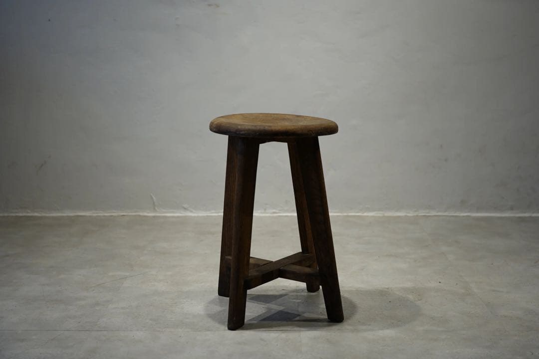 楢材　昭和初期　丸スツール　古木　椅子　レトロ