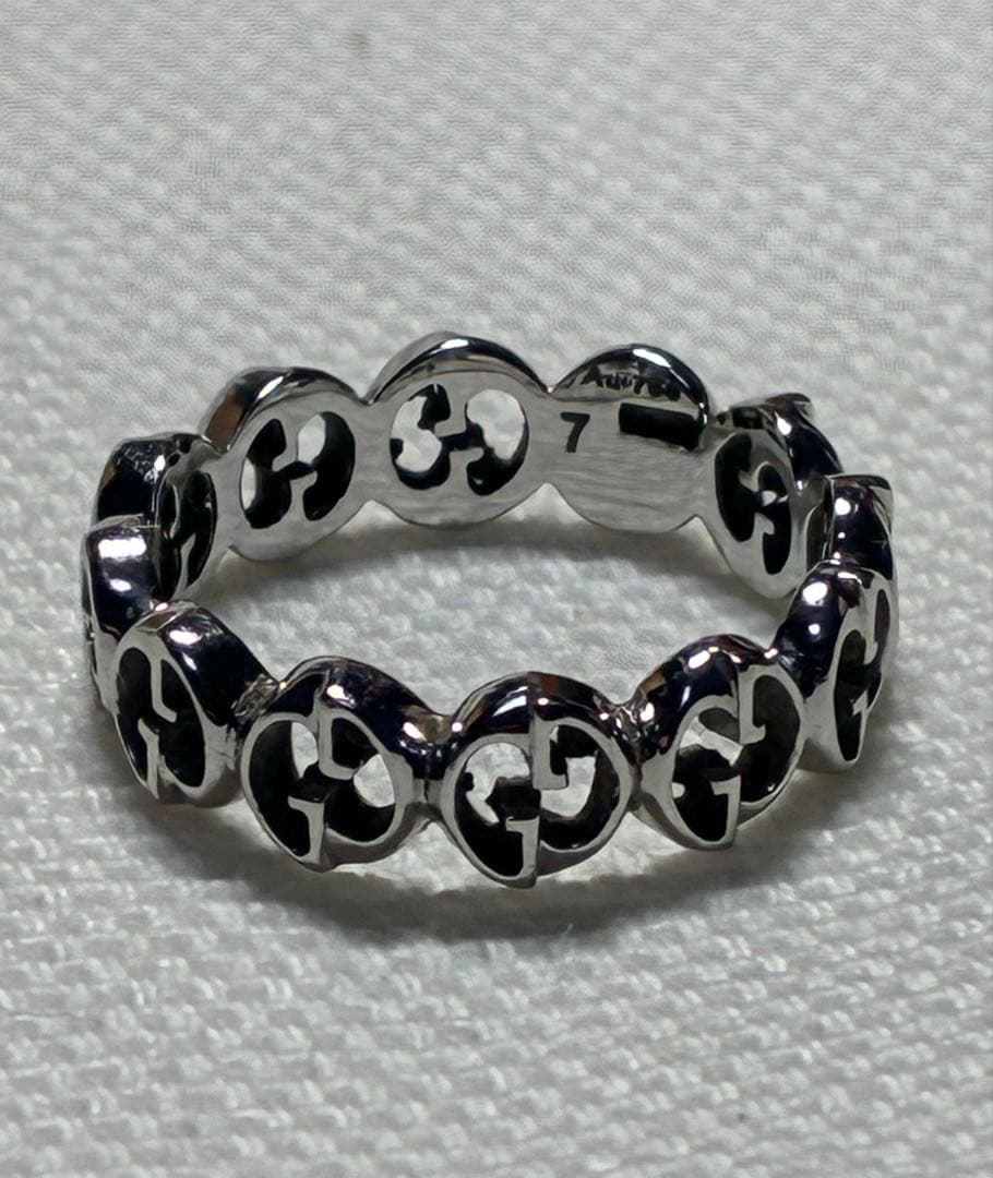 チ*ス様 GUCCI ロゴデザイン シルバーリング AU750 1973 グッチ