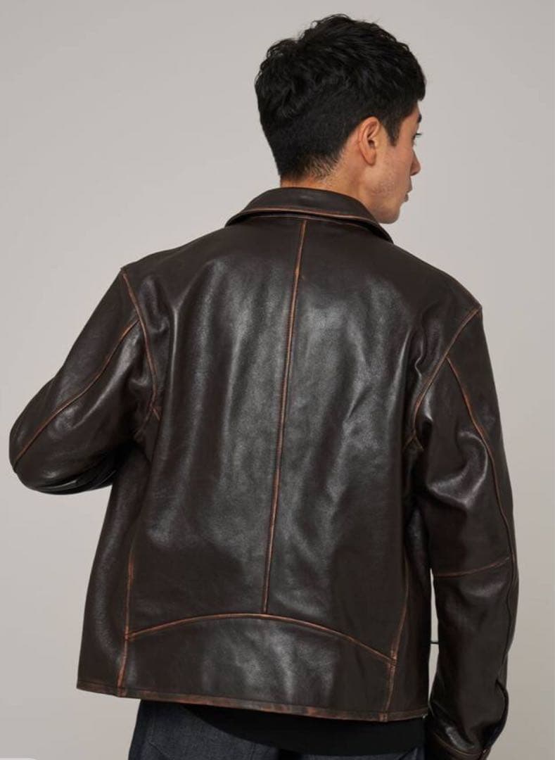 【美品】ÉDIFICEラムレザーフレンチ　　　アンティーク ライダースジャケット