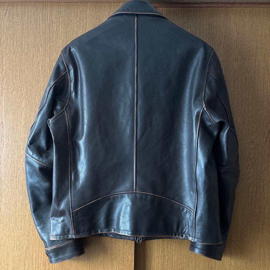 【美品】ÉDIFICEラムレザーフレンチ　　　アンティーク ライダースジャケット