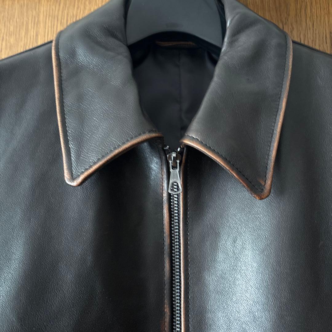 【美品】ÉDIFICEラムレザーフレンチ　　　アンティーク ライダースジャケット