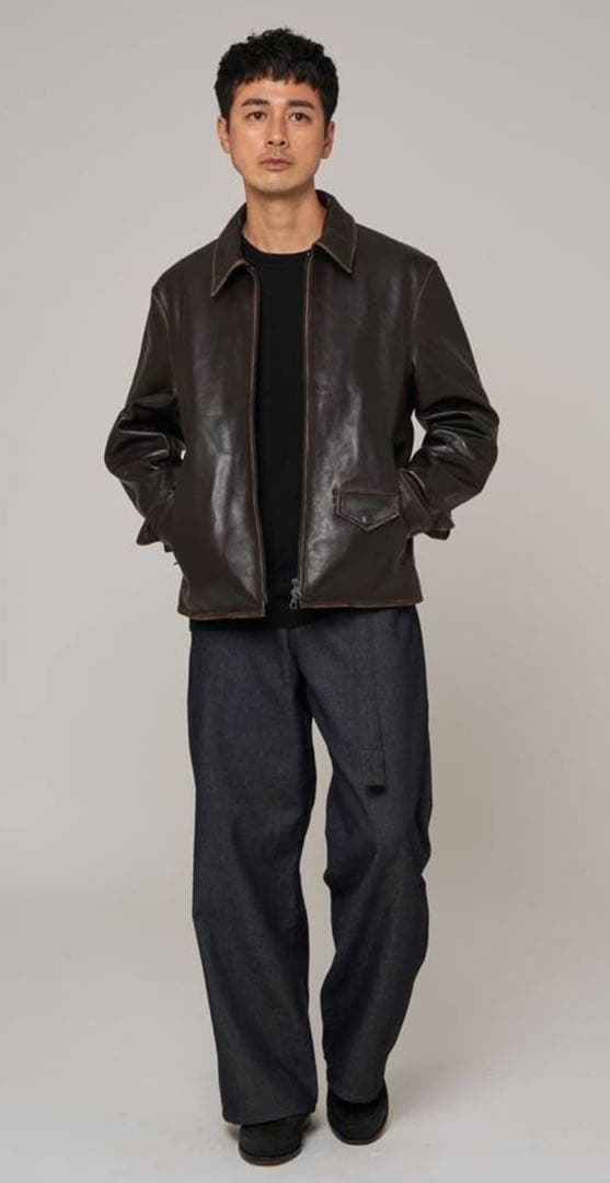 【美品】ÉDIFICEラムレザーフレンチ　　　アンティーク ライダースジャケット