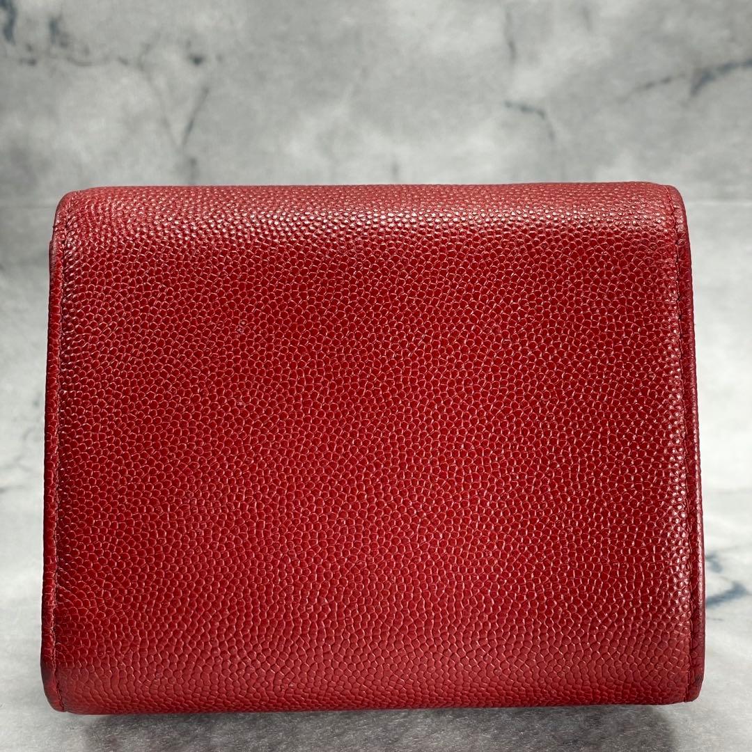 ギャラカード有✨ CHANEL キャビアスキン 三つ折り財布 赤