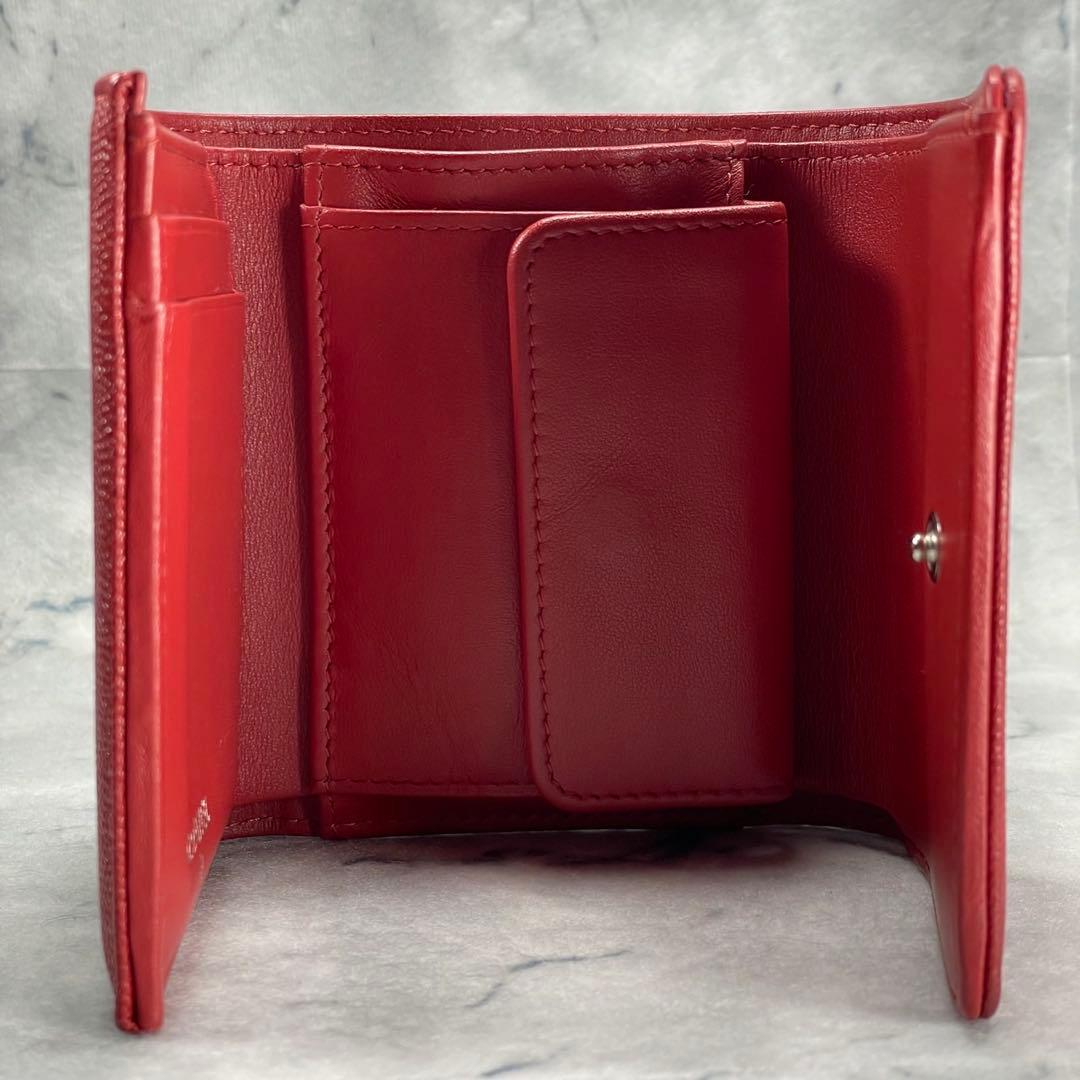 ギャラカード有✨ CHANEL キャビアスキン 三つ折り財布 赤