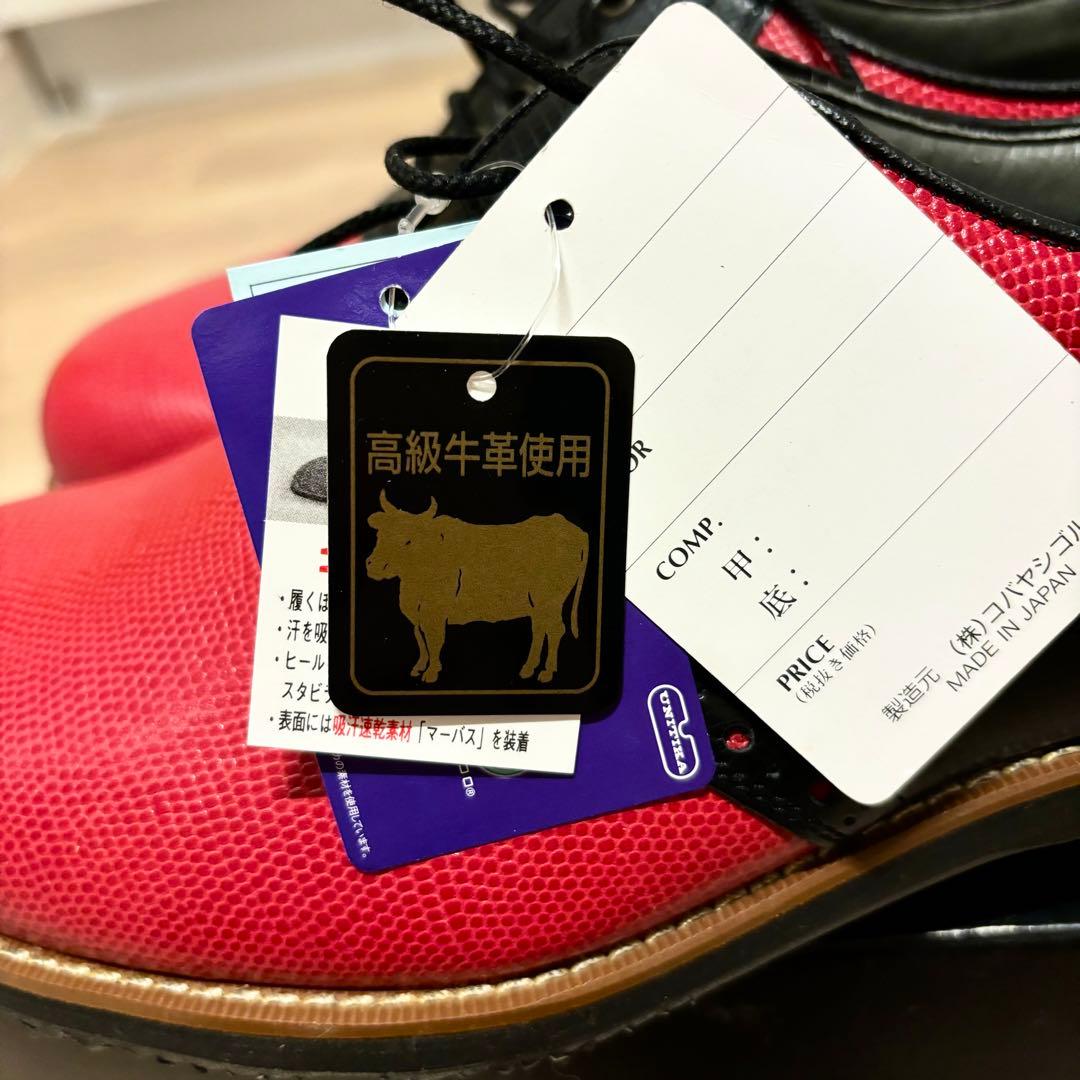 新品未使用 COBACK コバック ゴルフ スパイク 靴 シューズ 本革 赤 黒