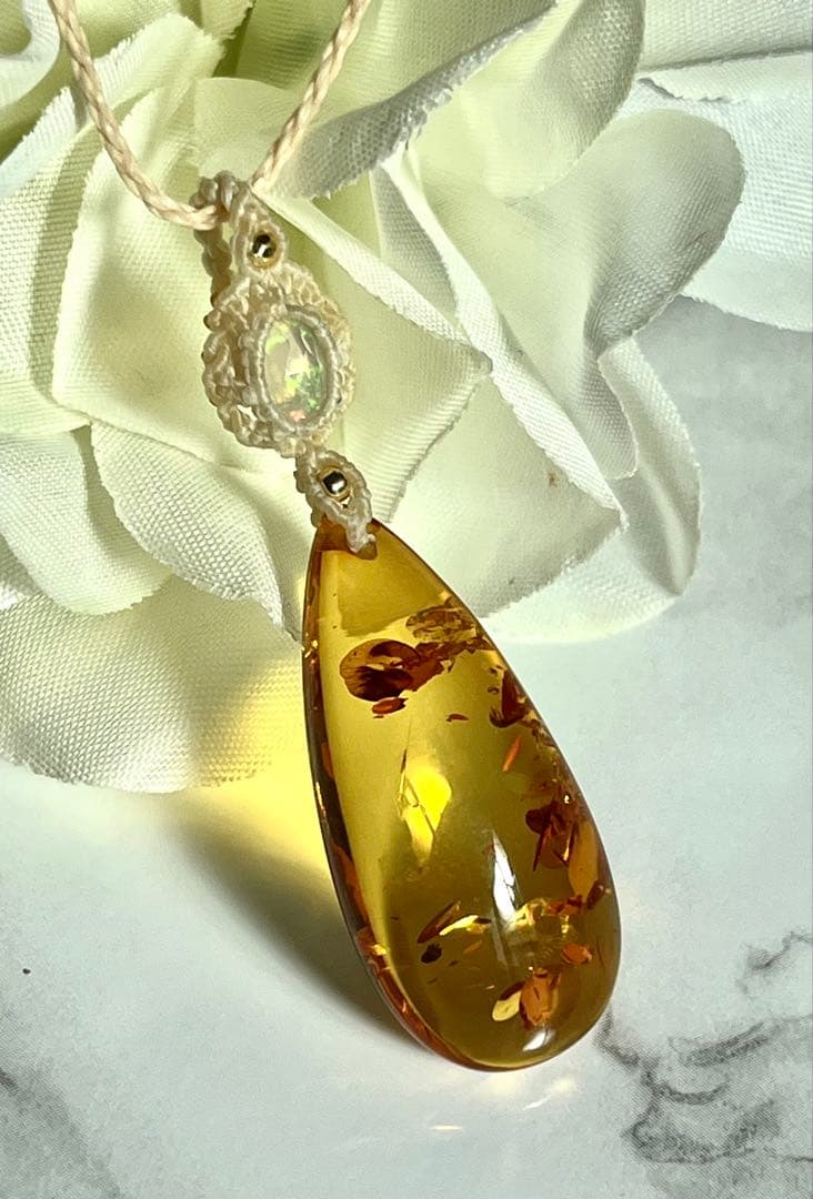 琥珀&宝石質オパール ペンダント