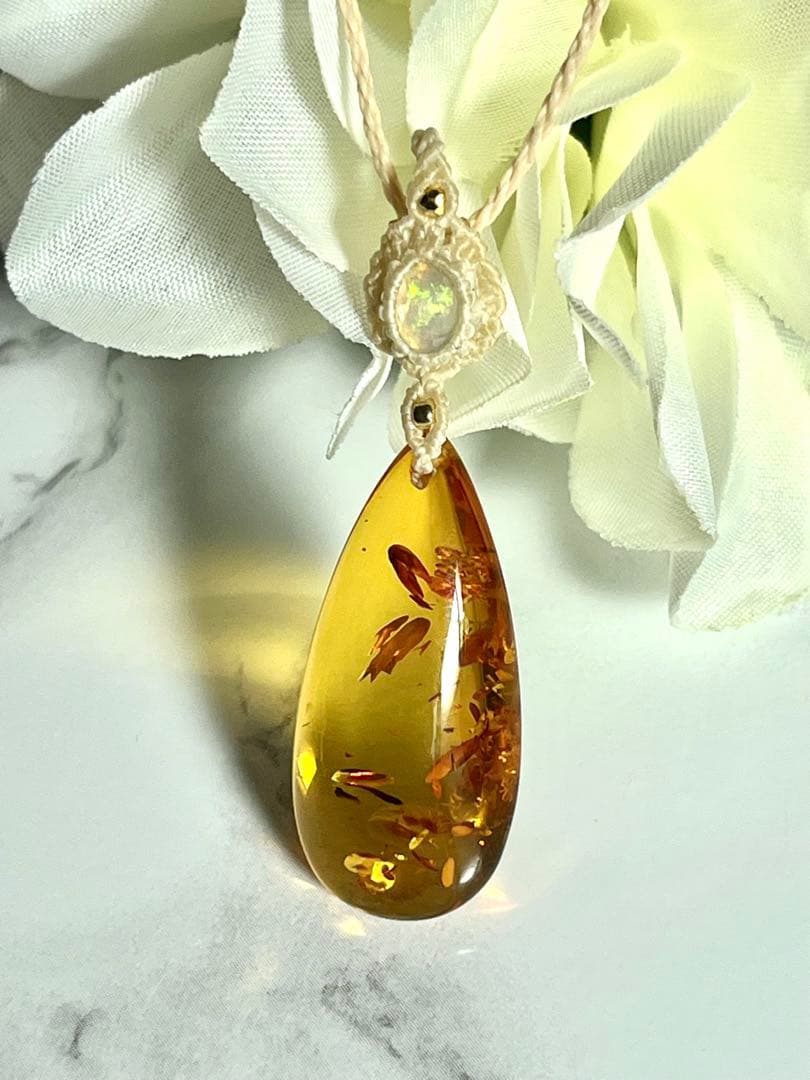 琥珀&宝石質オパール ペンダント