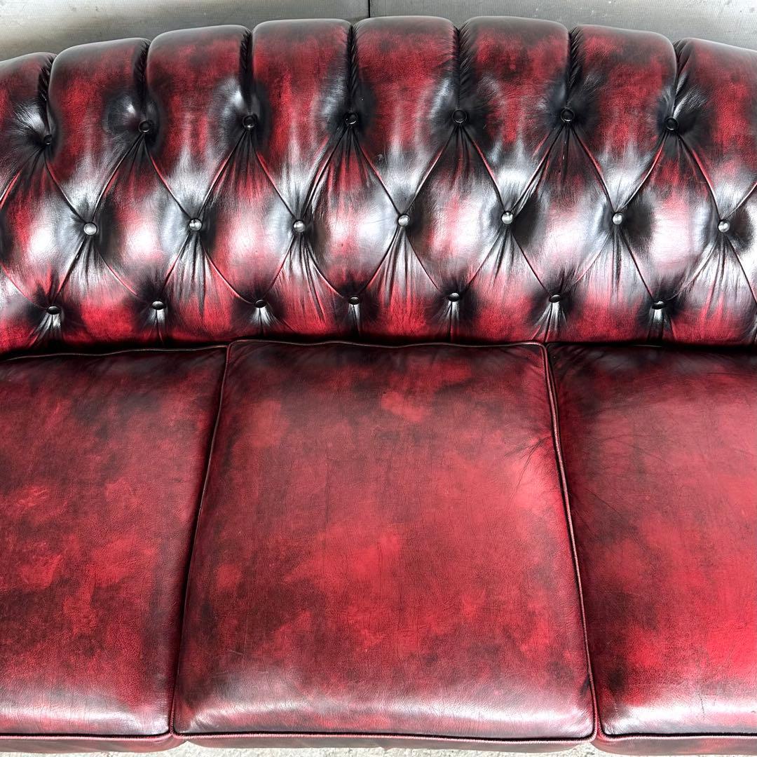 クラシック英国風 offer9 牛革 チェスターフィールドソファ アンティーク調