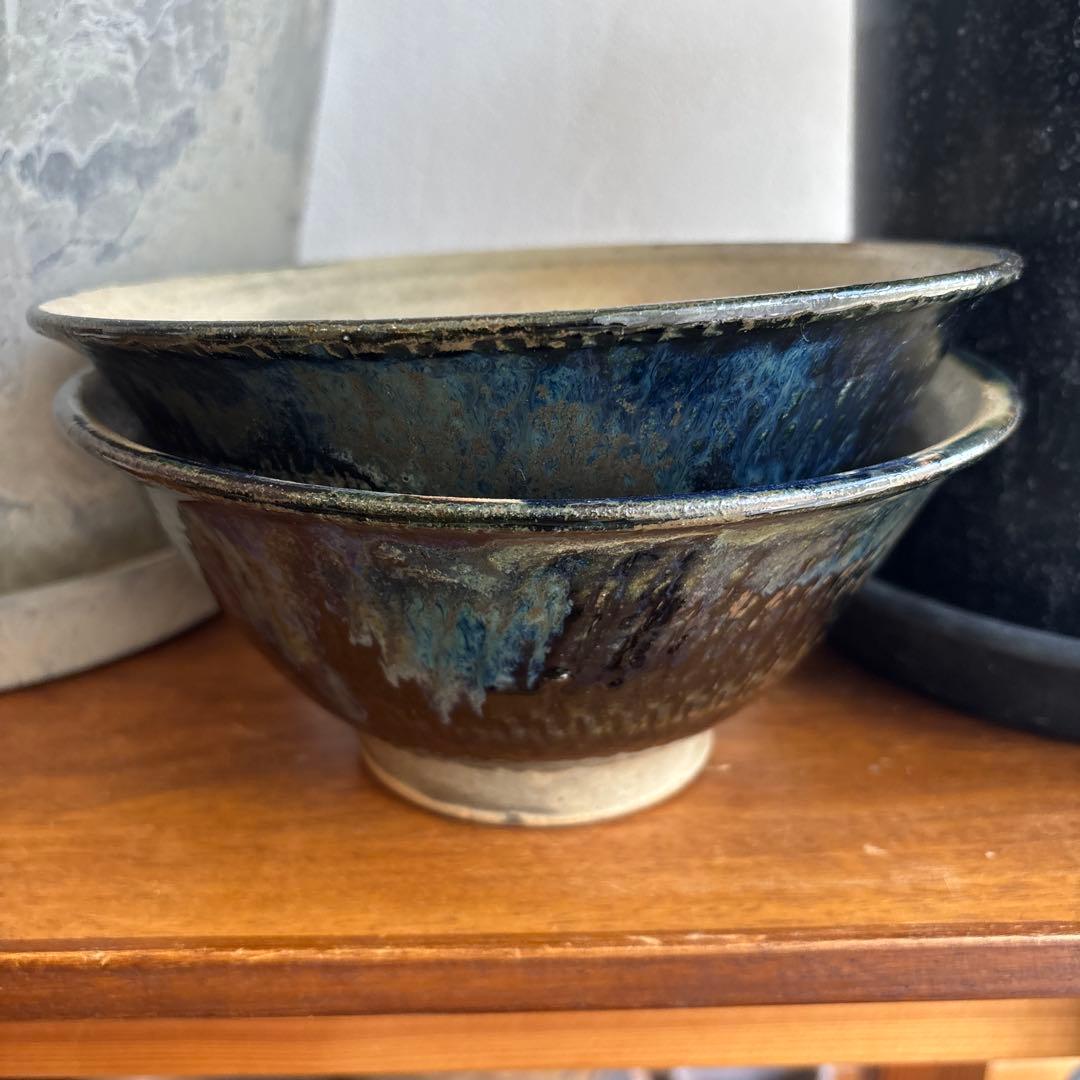 やちむん　沖縄　北窯　宮城正享　陶器　マカイ　丼　椀　トビカンナ　2枚　松田共司