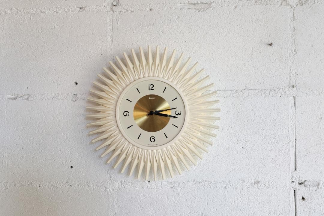 インテリア時計 70s White Sunburst clock