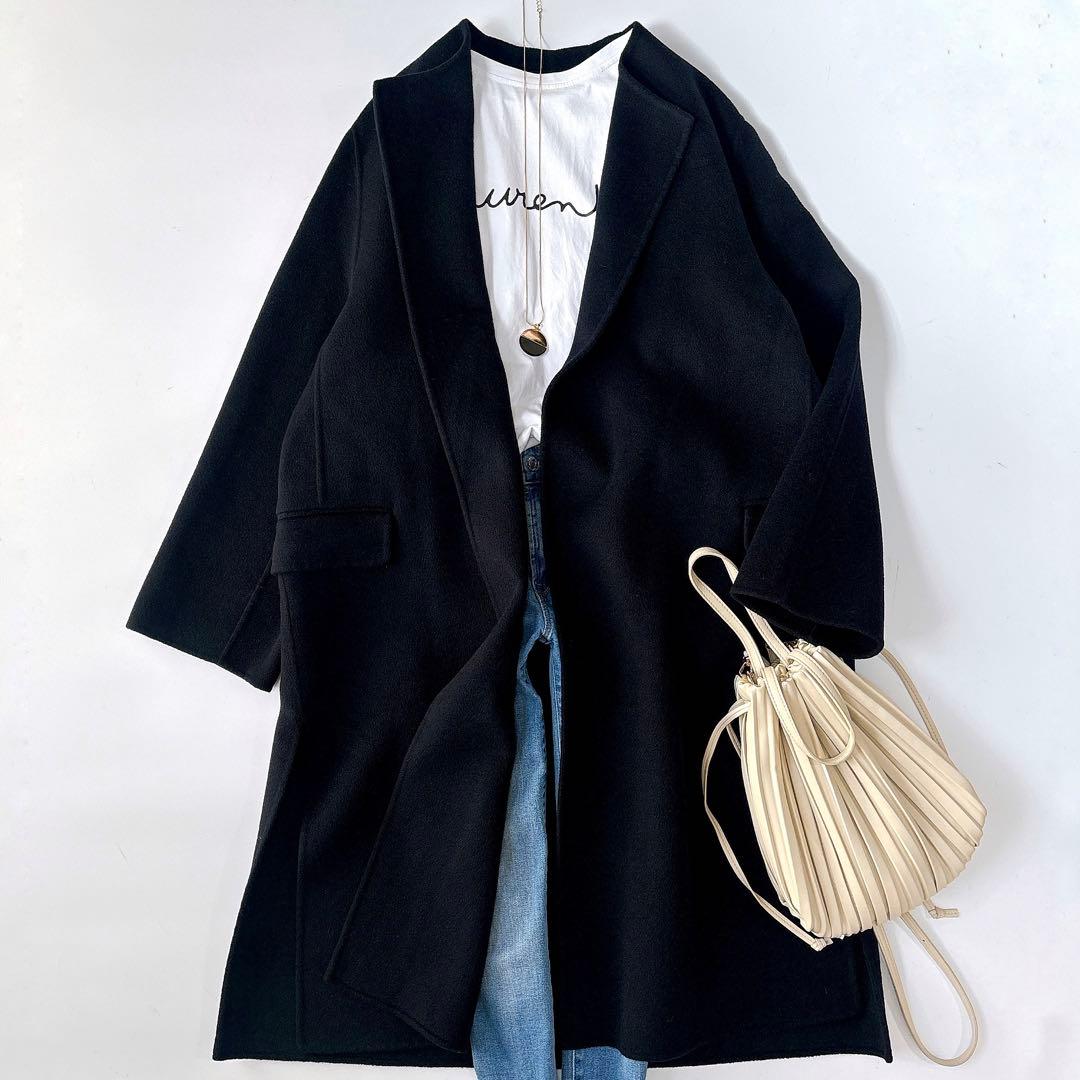 み*い様 美品⁑プラージュ　ハミルトンノーカラーリバーコート　ネイビー　36 ウ