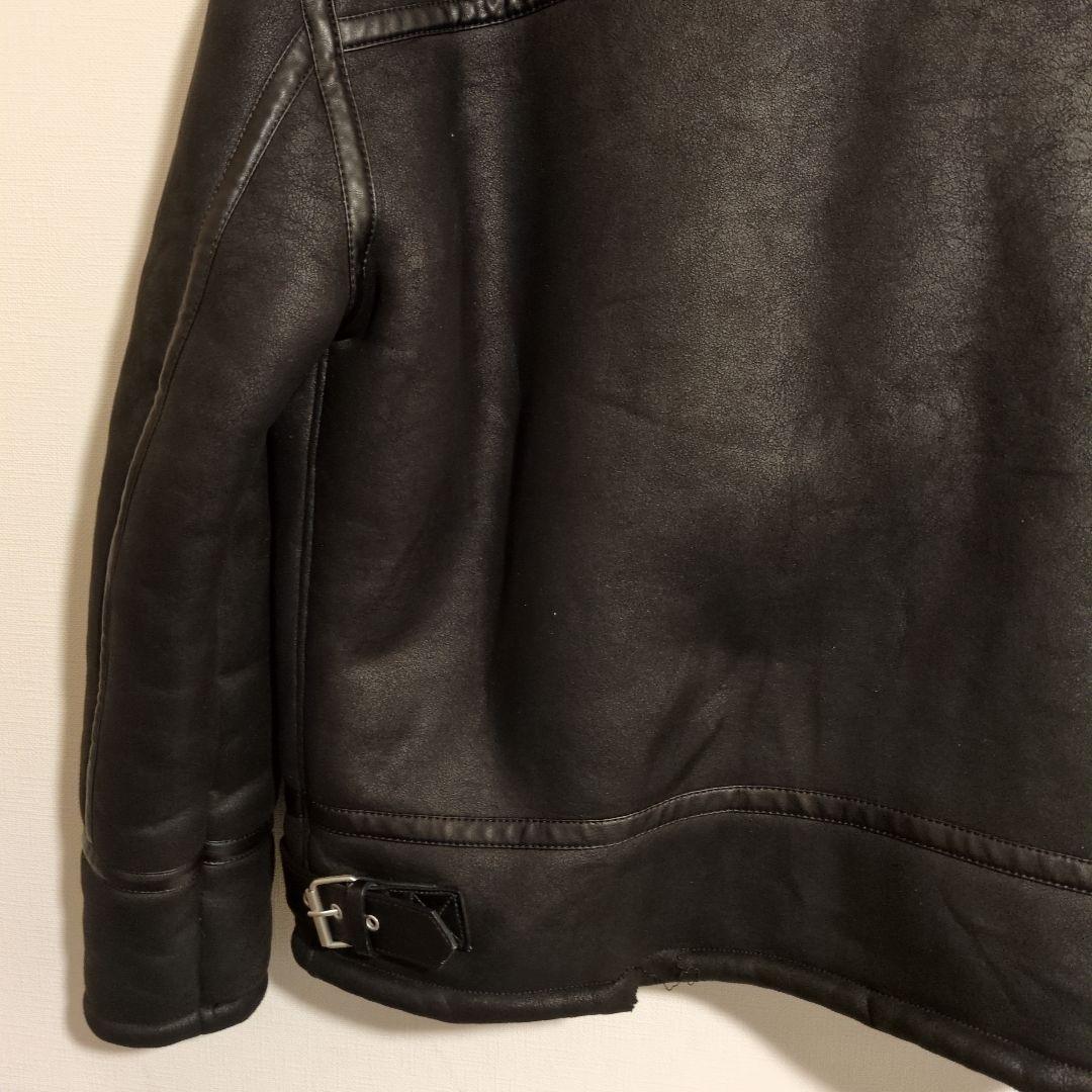 【極美品】ZARA ザラ フェイクムートン ライダースジャケット XL 黒 ボア