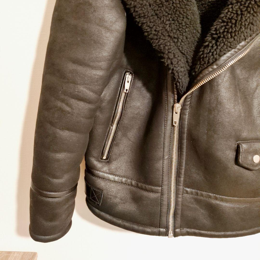 【極美品】ZARA ザラ フェイクムートン ライダースジャケット XL 黒 ボア