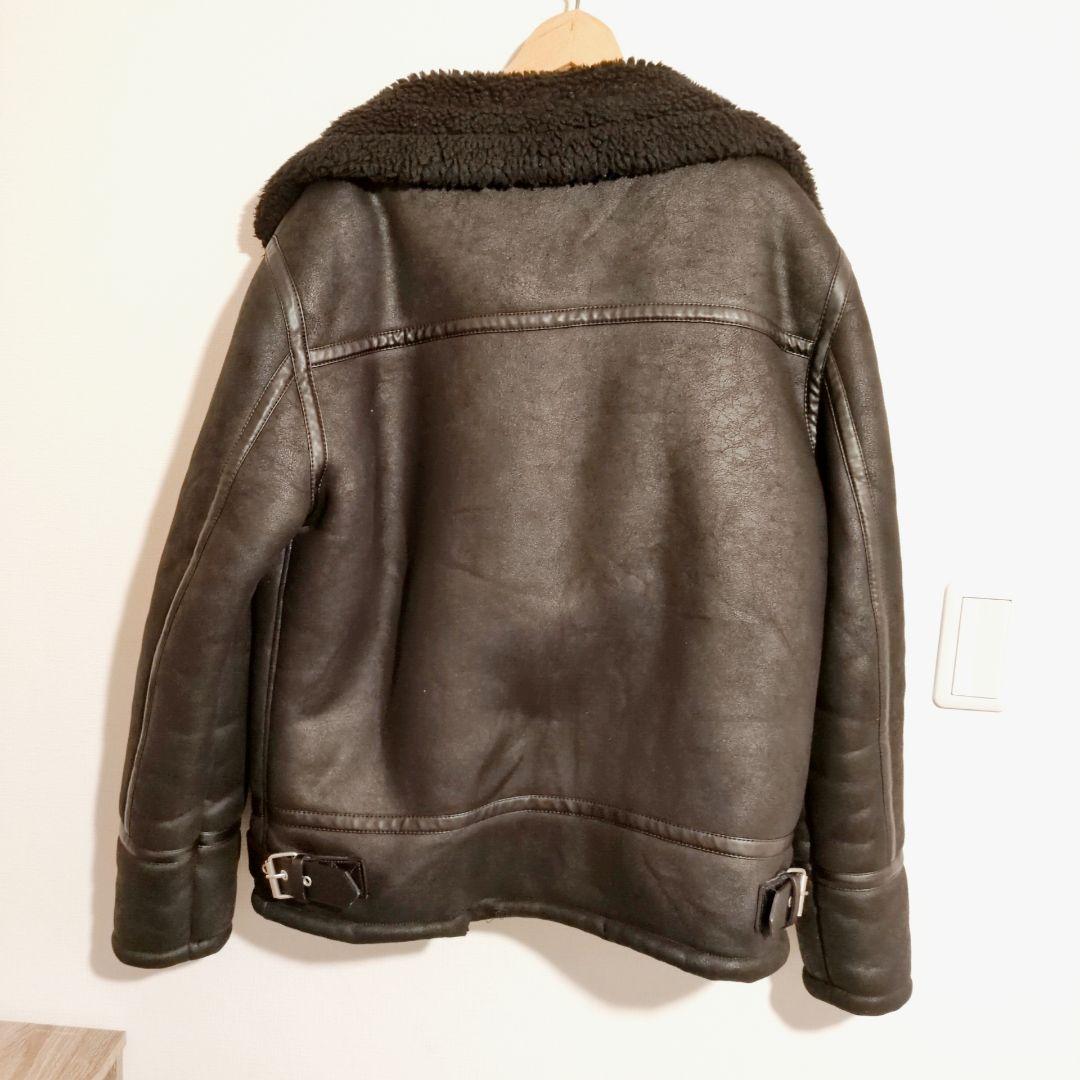 【極美品】ZARA ザラ フェイクムートン ライダースジャケット XL 黒 ボア