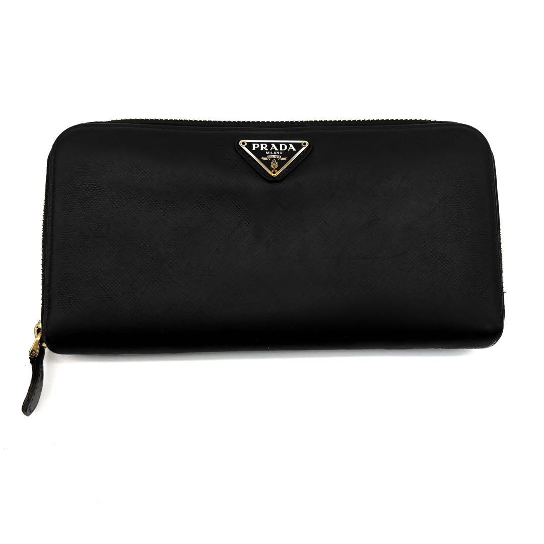 PRADA　三角ロゴ　サフィアーノレザー　ゴールド　ラウンドファスナー　黒