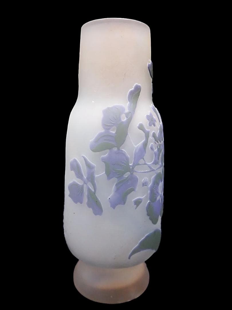 G424 エミール ガレ 花文様 花瓶 色硝子 花器 被せガラス アンティーク