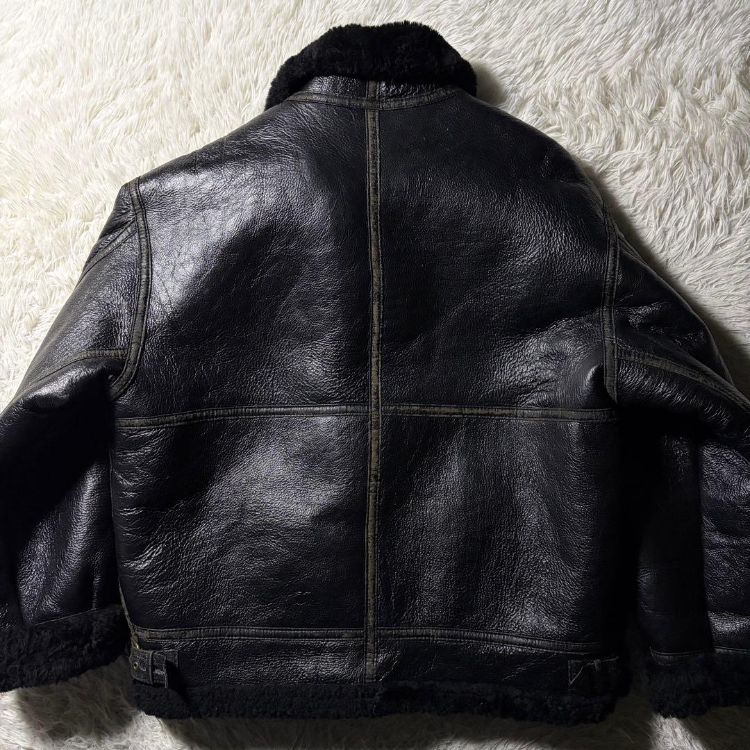 【雰囲気抜群】フライトジャケット　B-3 ムートン　羊革　ブラック　L
