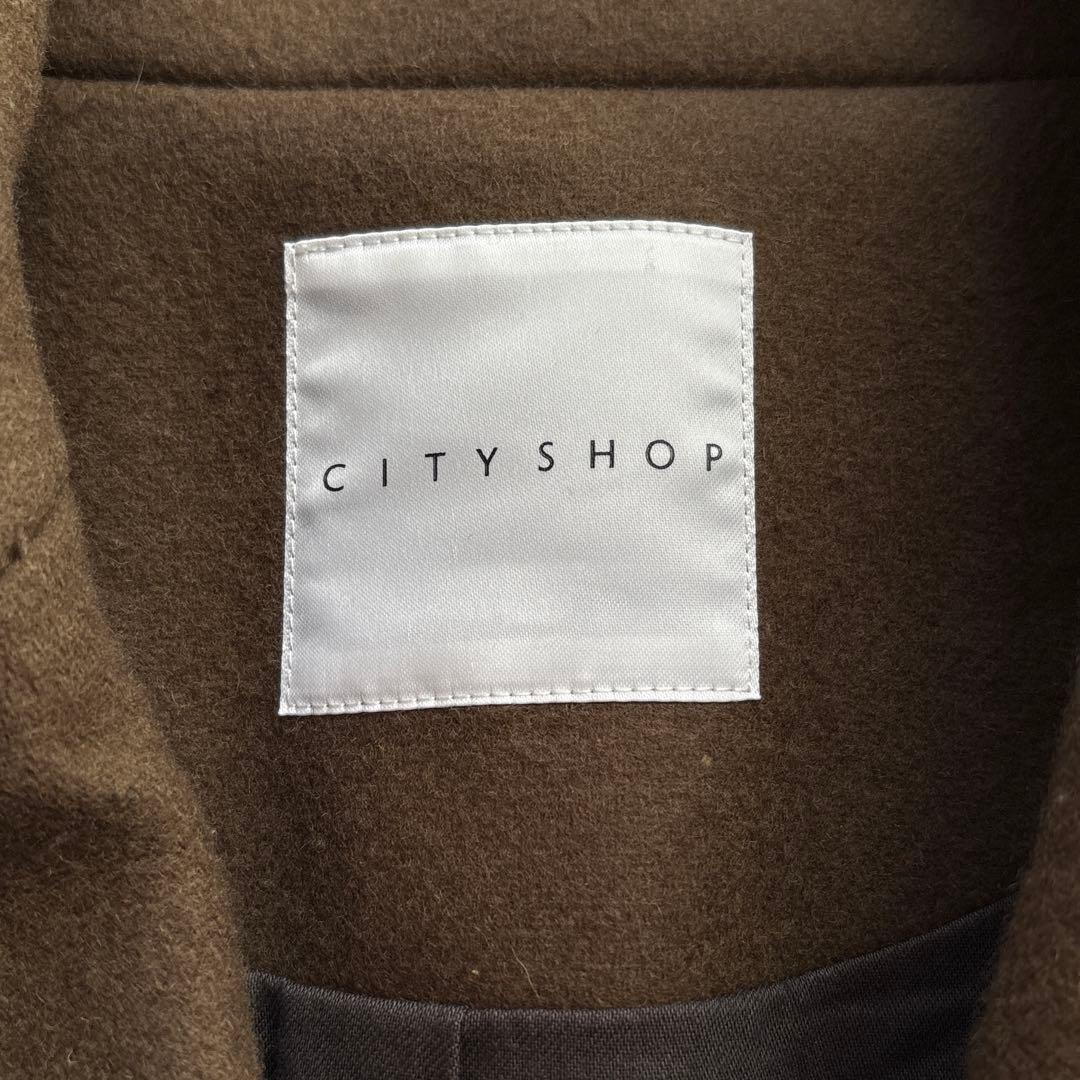 シティショップ ダブルメルトンコート マキシ丈 ブラウン 茶 ウールコート 36