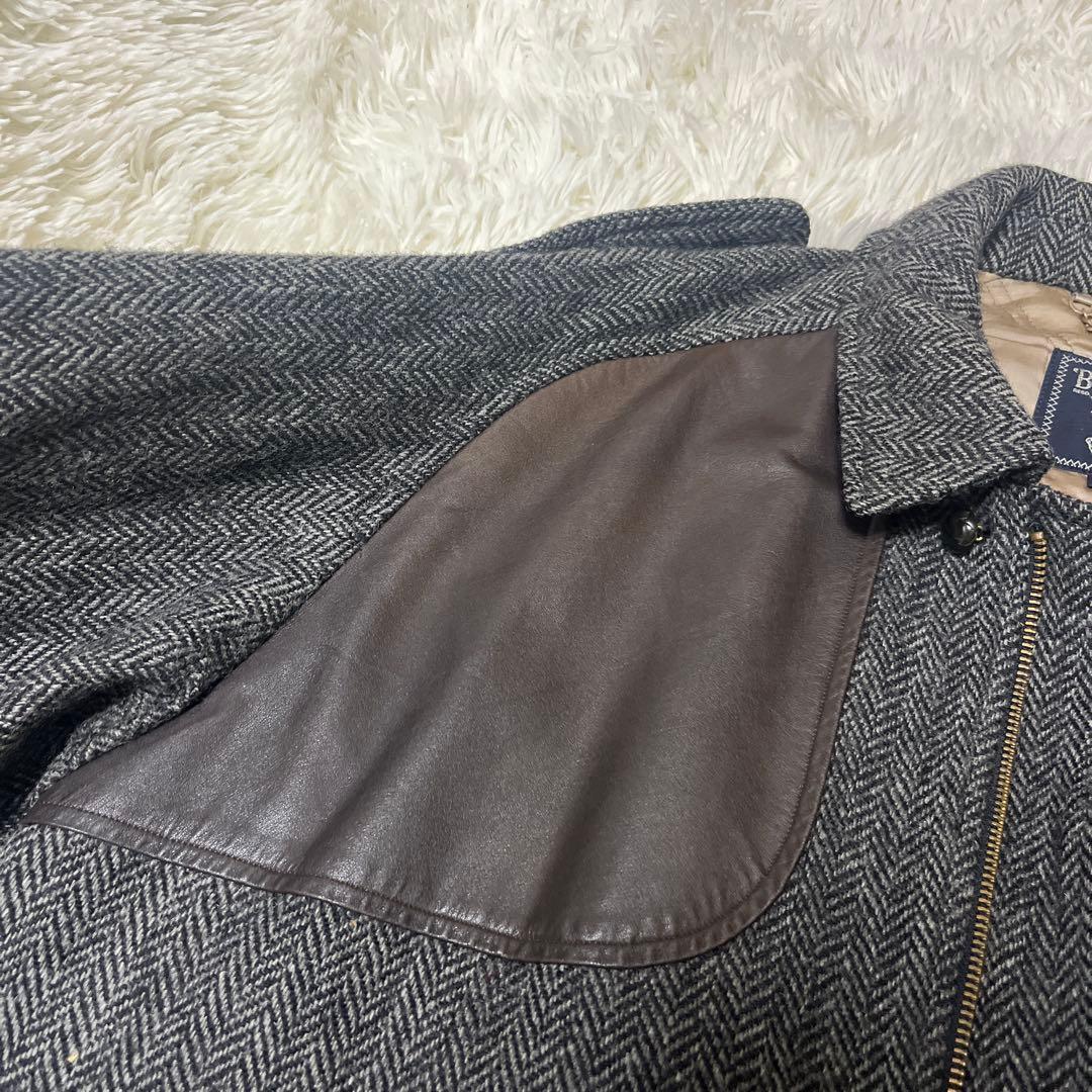 最高級✨90s バーバリー ツイードブルゾン レザー切替 L チンストラップ