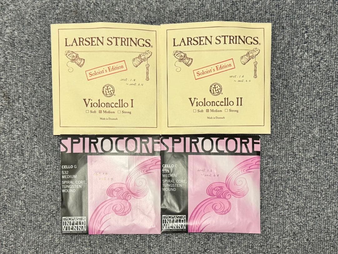 【中古弦】半額以下！チェロ弦 ラーセン ソリスト、スピロコア タングステン