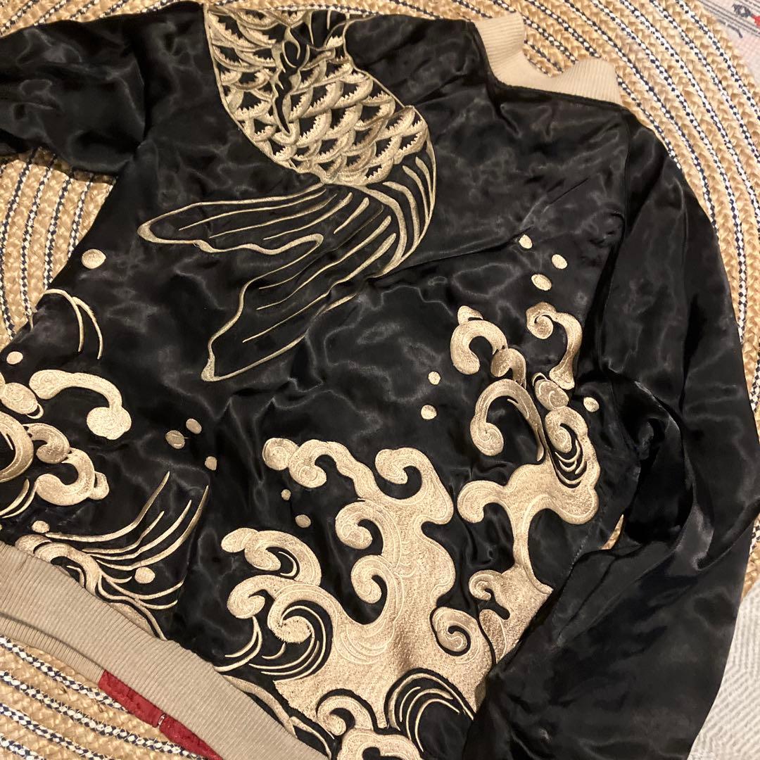 商*盛様 ドラゴン刺繍 バーガンディ スカジャン　鯉　龍　花旅旅団