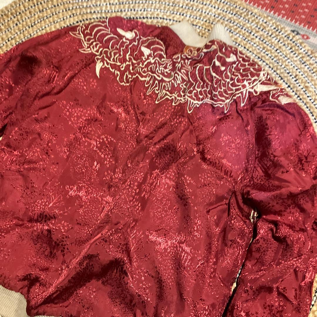 商*盛様 ドラゴン刺繍 バーガンディ スカジャン　鯉　龍　花旅旅団