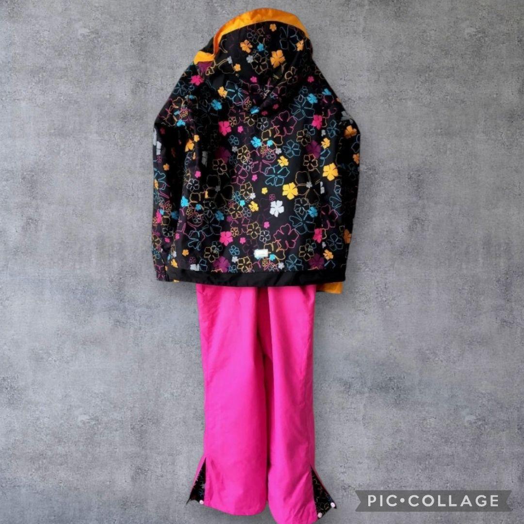 美品 Phenix スキーウェア 女の子 160 150 上下 黒×ピンク 花柄