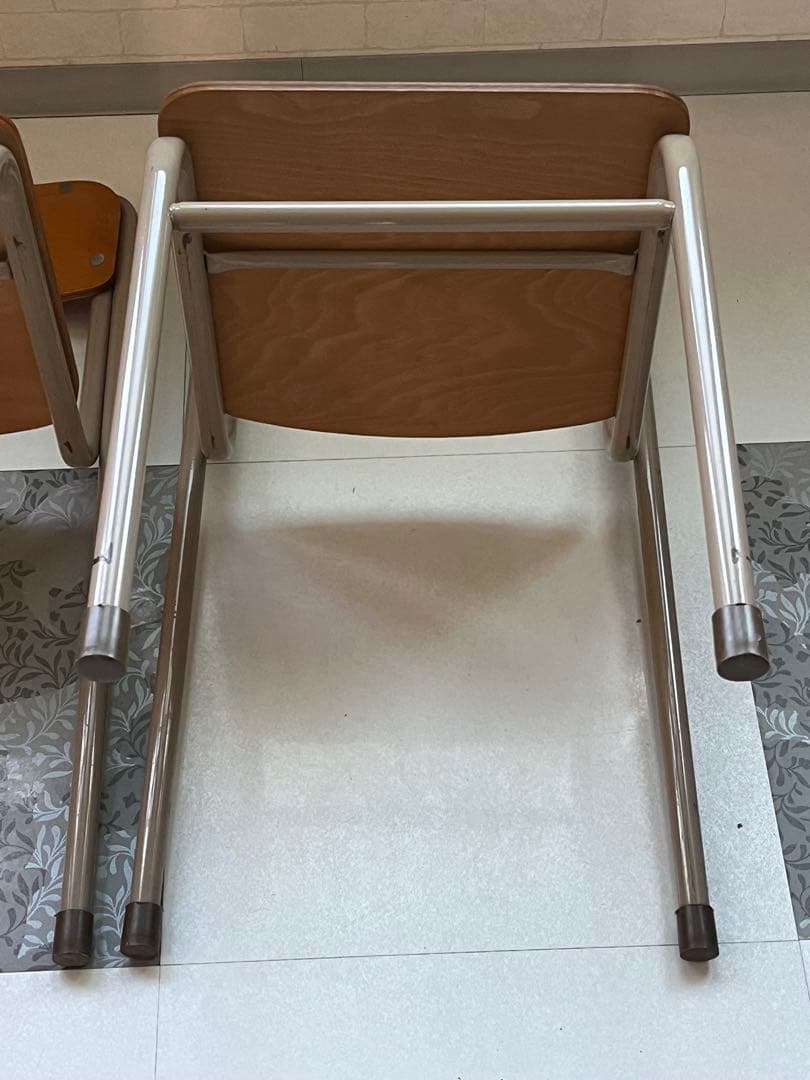 昭和レトロ 学校椅子 4脚セット 木製 スチール ビンテージ カフェ 会議用