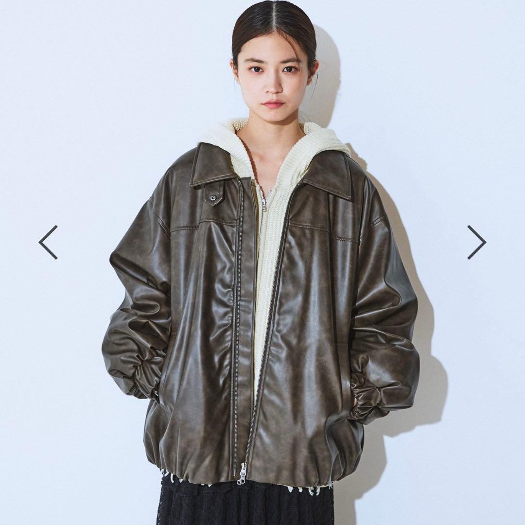 【JEANASiS】ヴィンテージレザーブルゾン ブラウン