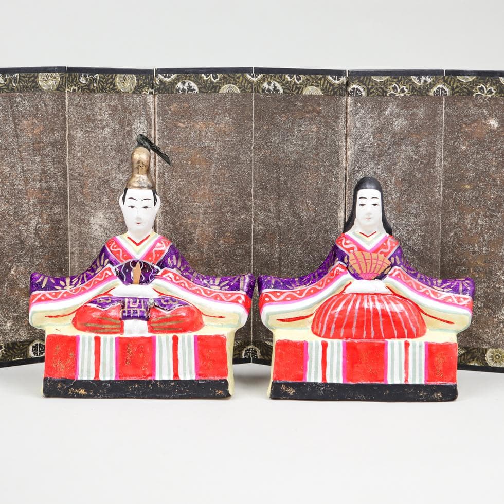 富山土人形 雛人形 11点 花瓶 屏風