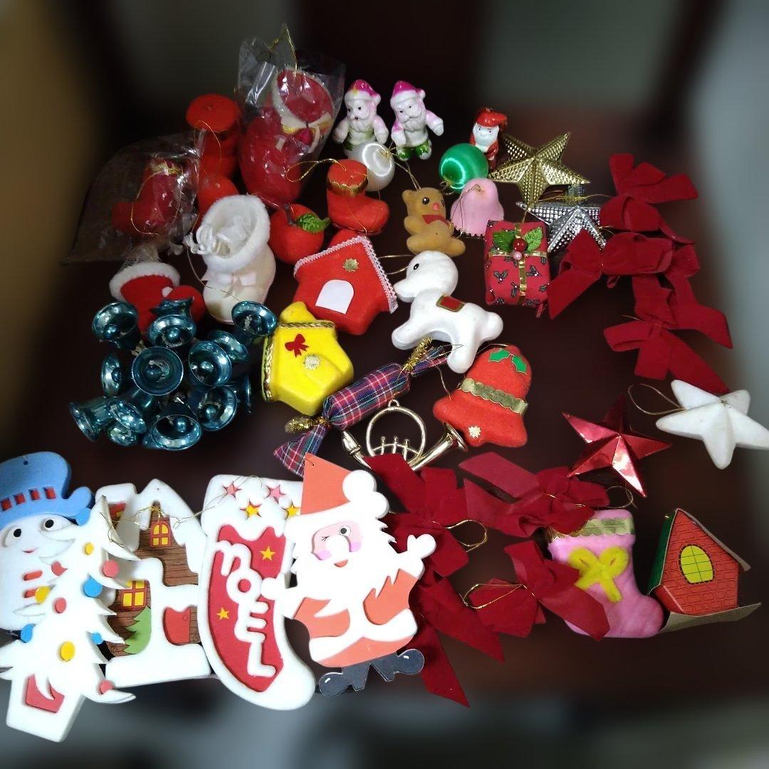 昭和レトロ　120cmクリスマスツリーオーナメント、電飾セット　サンタ他　まとめ