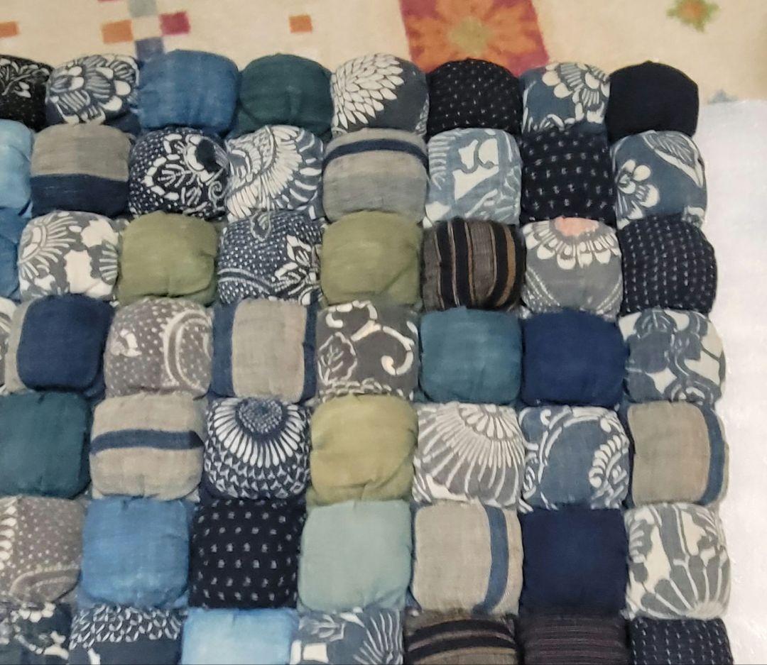 藍染め　古布　木綿　高級手芸品　120 × 67cm　なが座布団　上質　美品