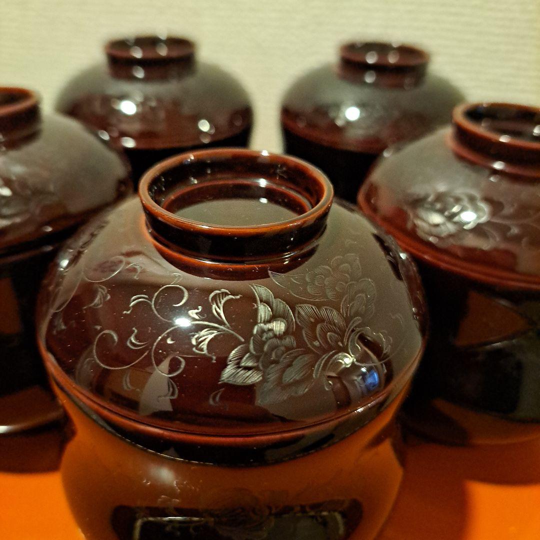 【輪島塗　五島屋謹製　小吸物椀×5客】布着本堅地　沈黒　西村国峰作　 共箱なし