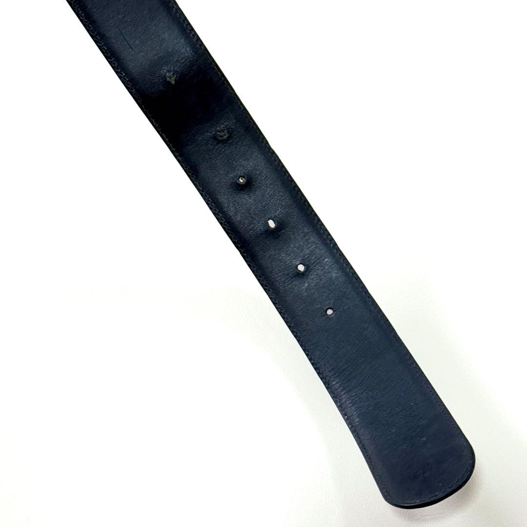 GUCCI インターロッキング シマレザーベルト GG柄 ゴールド金具 ブラック