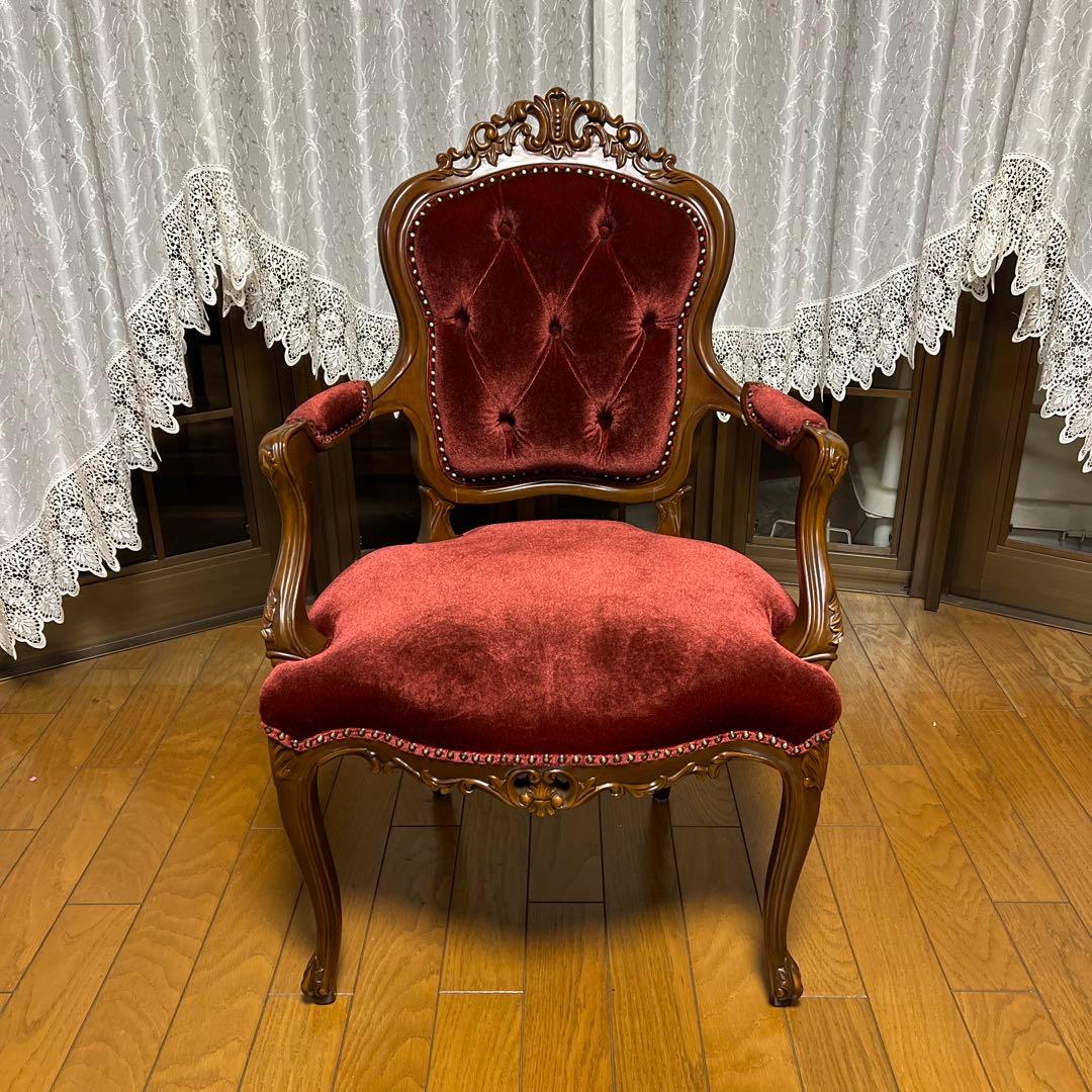 クラシック 赤ベルベット ダイニングチェア①