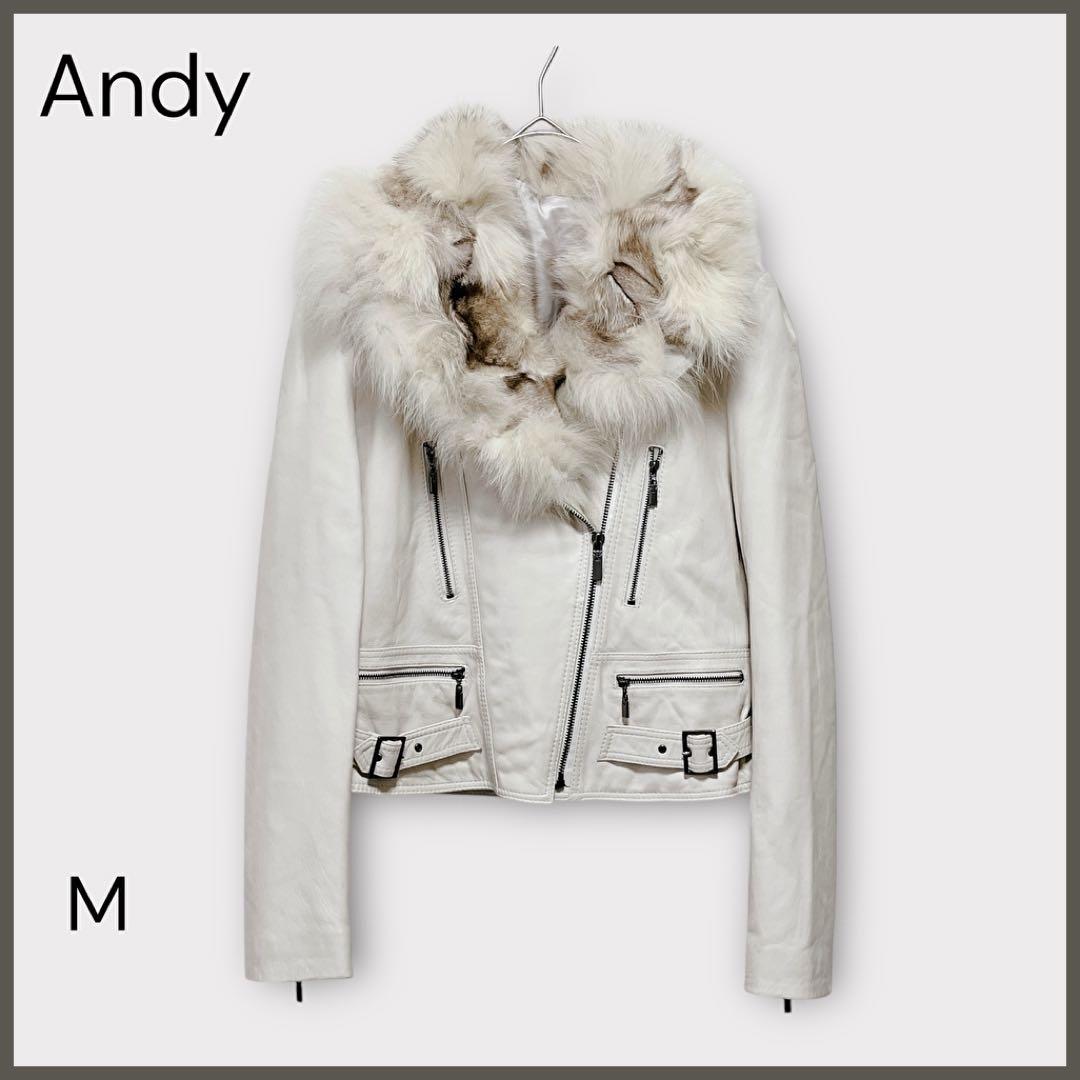 【Andy アンディ】ラムレザー ライダースジャケット フォックスファー付き