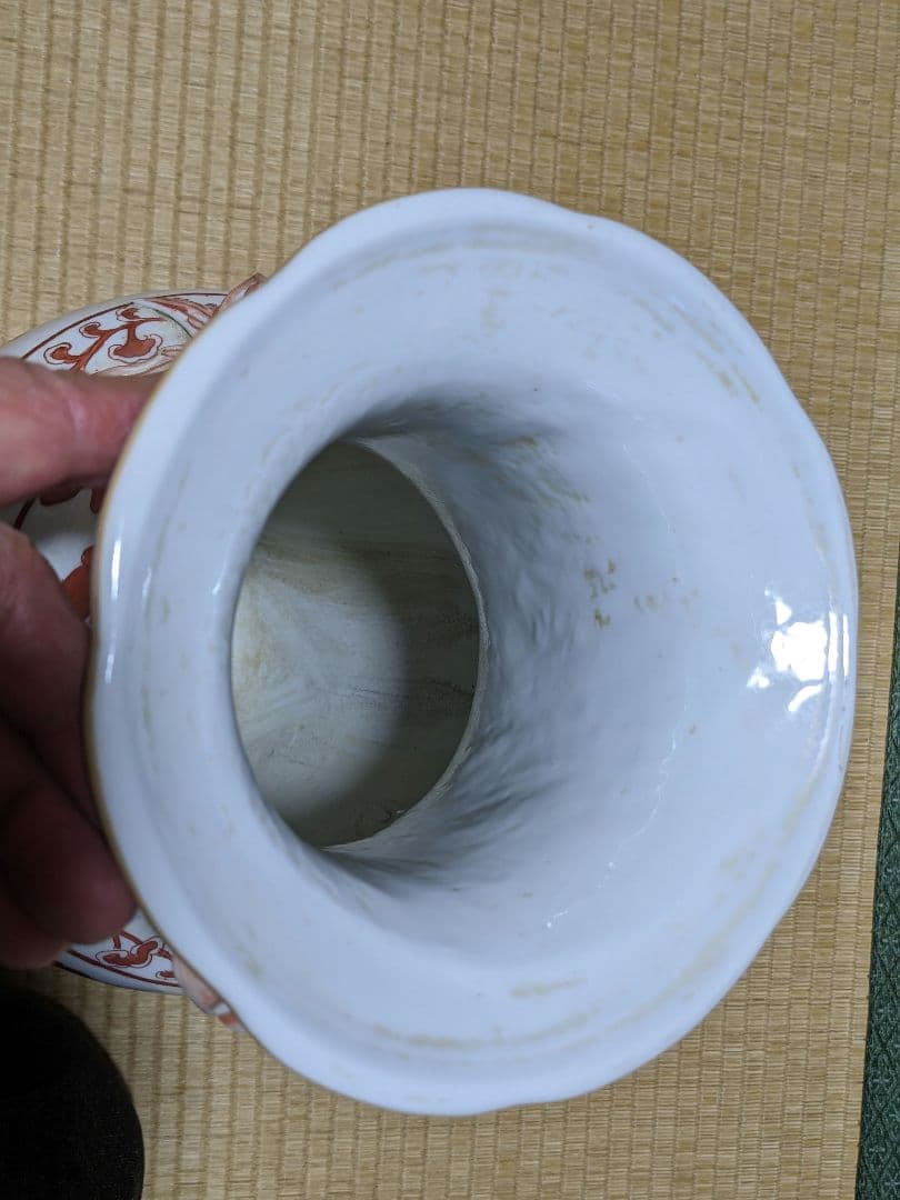 ♦中国陶磁器 紅釉花卉文様 貼花 蕾花双耳瓶 花瓶 民国時代 華東堂製 骨董品