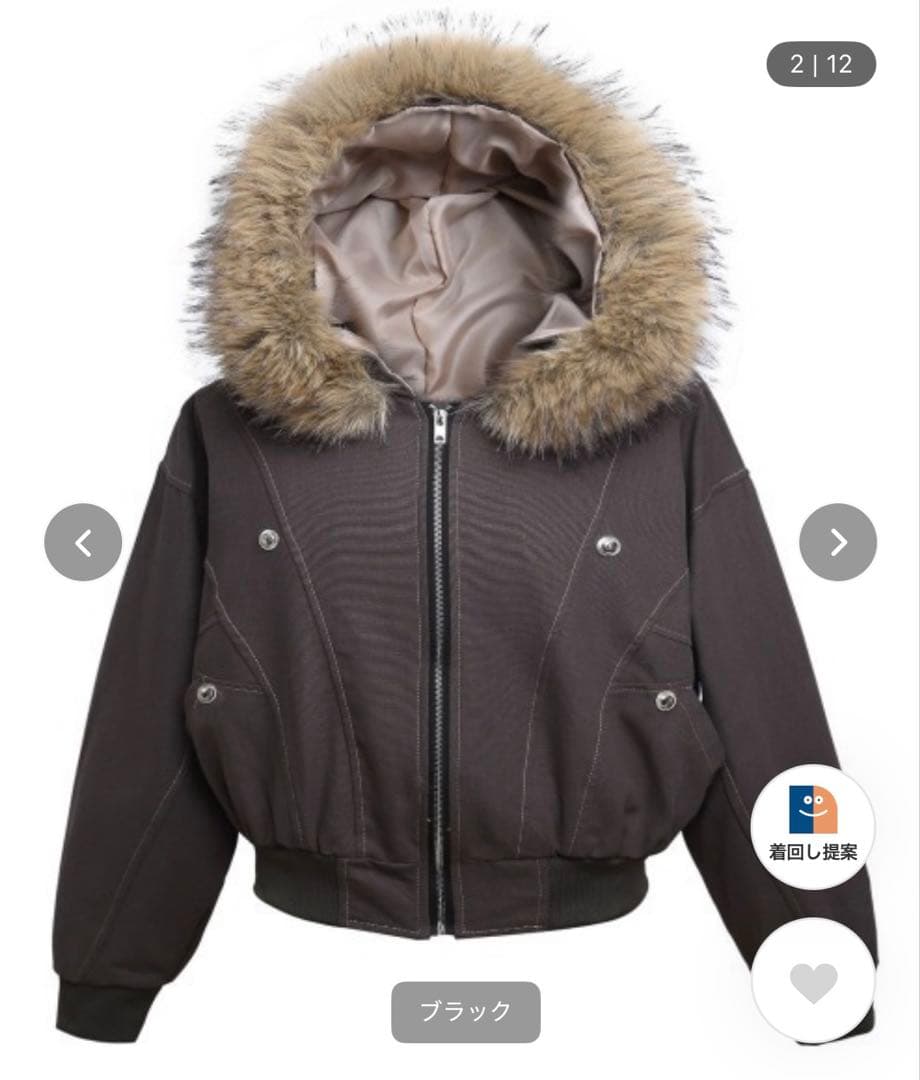 Mushwear ボリュームファーフード付きショートブルゾン