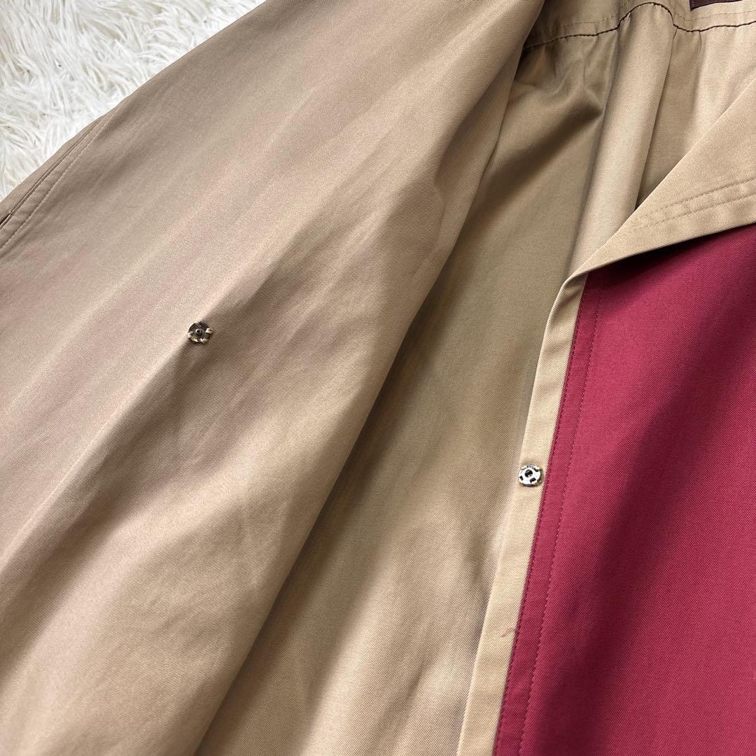 希少☆美品【イヴサンローラン】バイカラー　ワインレッド×ベージュ　ロングコート