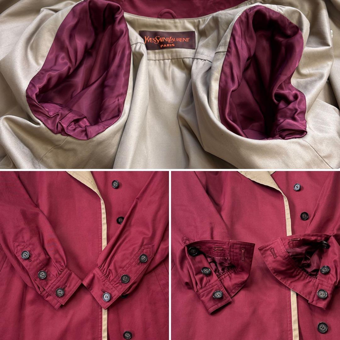 希少☆美品【イヴサンローラン】バイカラー　ワインレッド×ベージュ　ロングコート