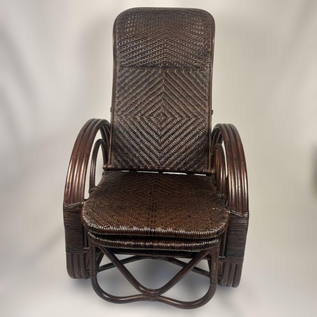 【良品】ラタン製 リクライニングチェア 1人掛けソファー　オットマン付き　籐家具