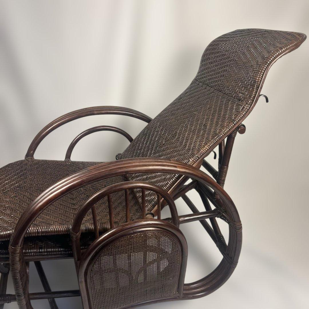 【良品】ラタン製 リクライニングチェア 1人掛けソファー　オットマン付き　籐家具